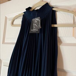 Elegant Navy Blue Pleated Dress
